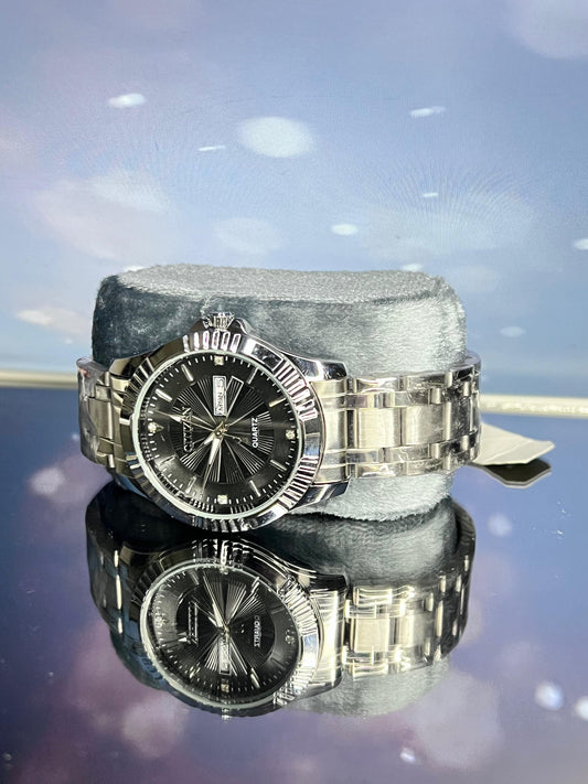 Citizen Silver Chain Watch with Black Dial And Day Date