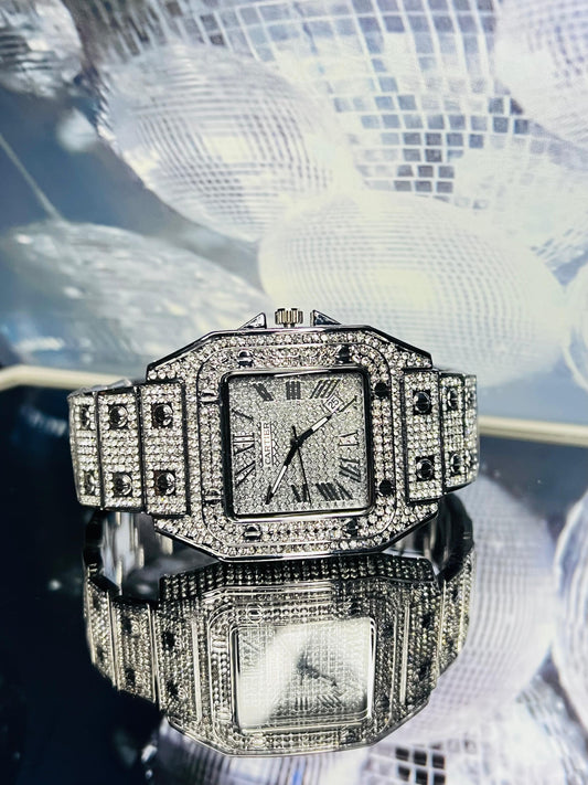 Cartier Silver Diamond Watch With Date