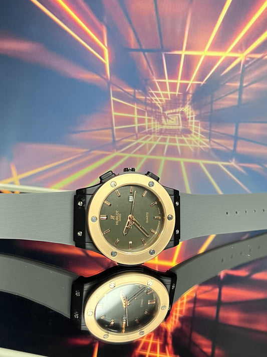 Hublot Grey Belt Watch With Coper Black Dial And Date