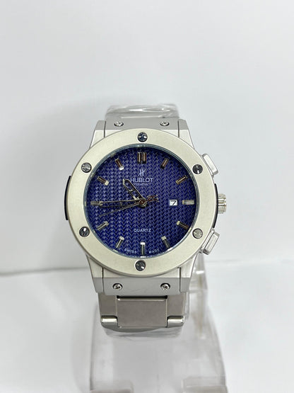 Hublot Silver Chain Watch With Blue Dial And Date
