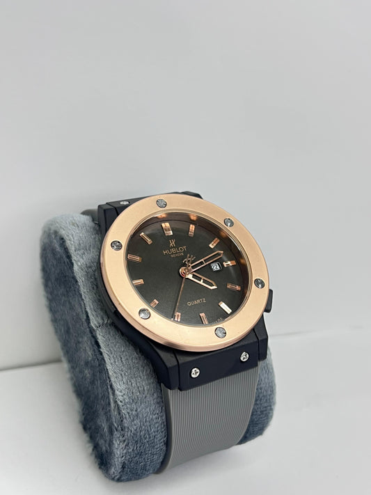 Hublot Grey Belt Watch With Coper Black Dial And Date