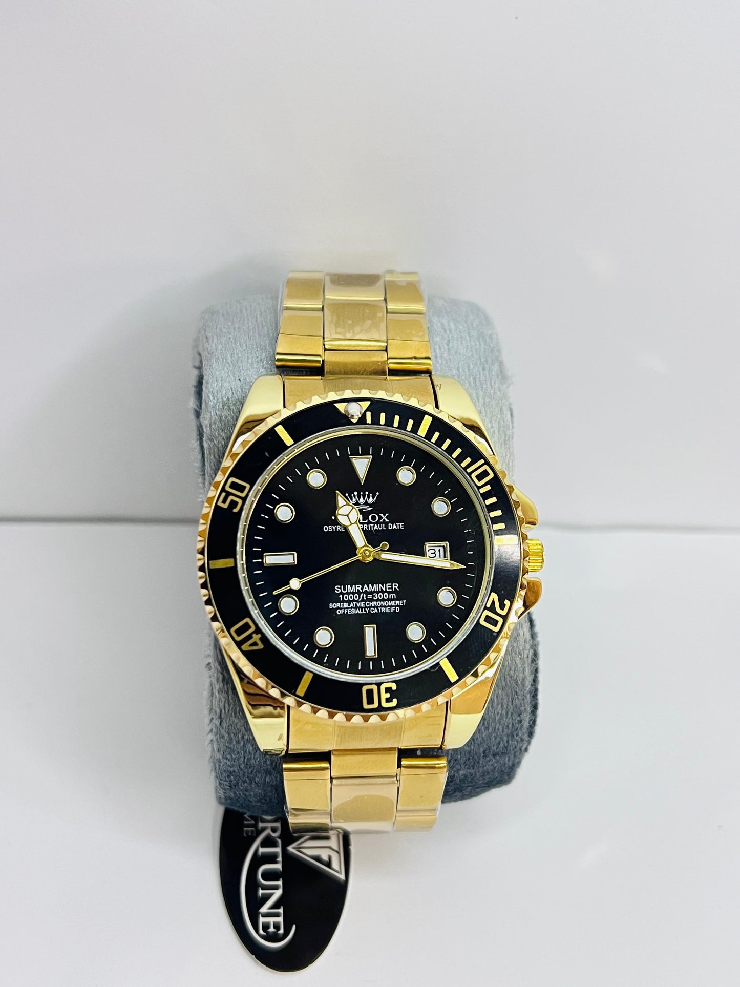 Rolex Golden Chain Watch With Black Dial And Date
