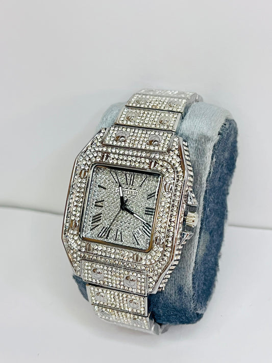 Cartier Silver Diamond Watch With Date