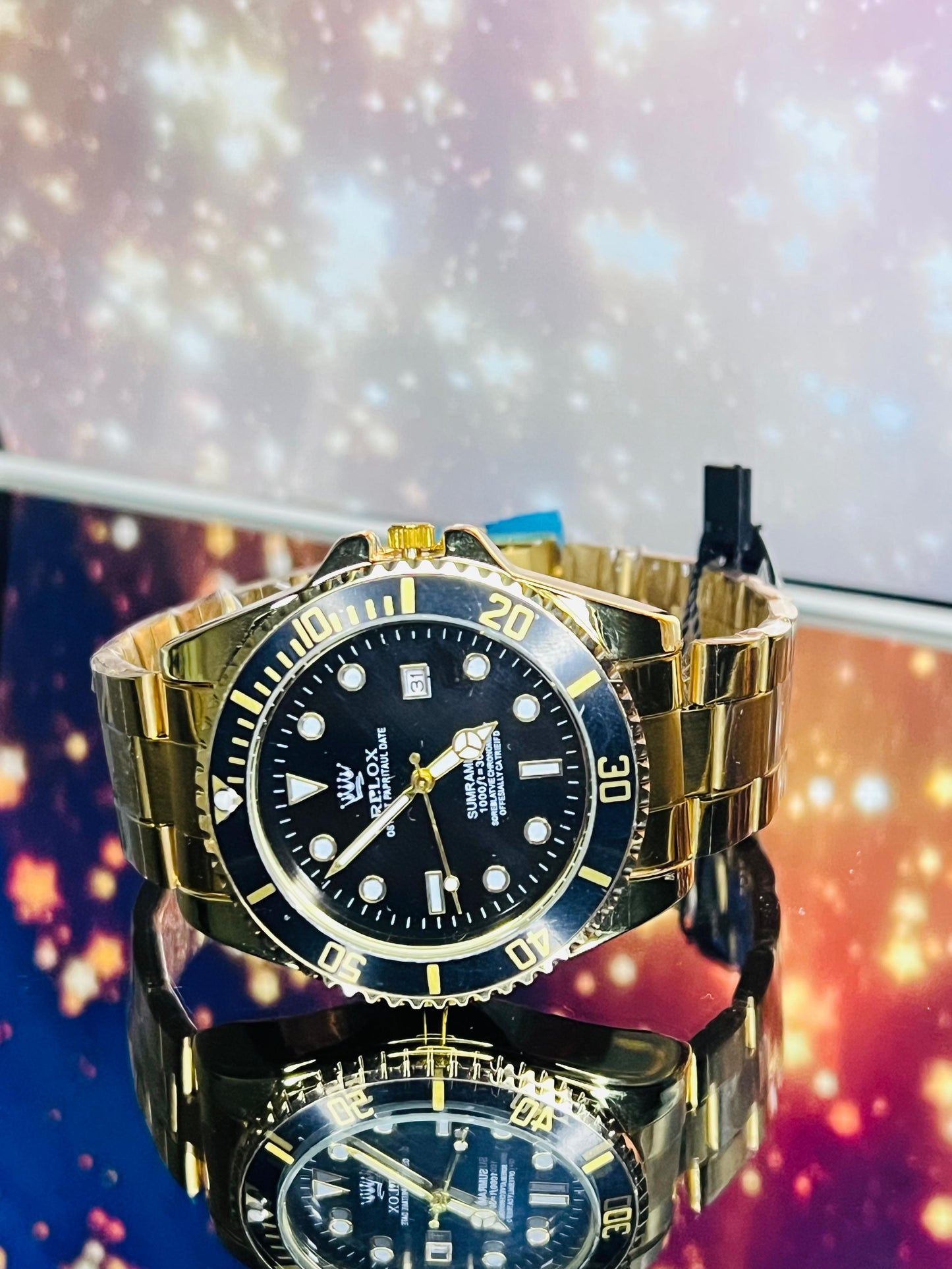 Rolex Golden Chain Watch With Black Dial And Date